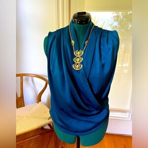 Teal large draped sleeveless satin blouse NWOT from shein